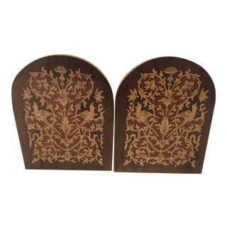 Vintage Italian Inlaid Marquetry Bookends. Pr For Sale