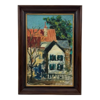 Early 20th-Century Modernist House Oil Painting, Portrait Study Verso For Sale