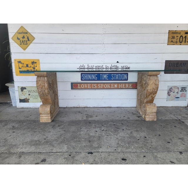 1980s Modern Marble Base With Glass Top Console Table For Sale - Image 18 of 18