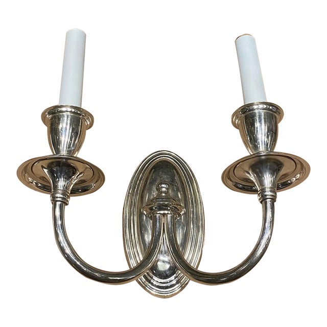 Vintage Classic Double-Arm Wall Sconce Polished Metal Finish For Sale