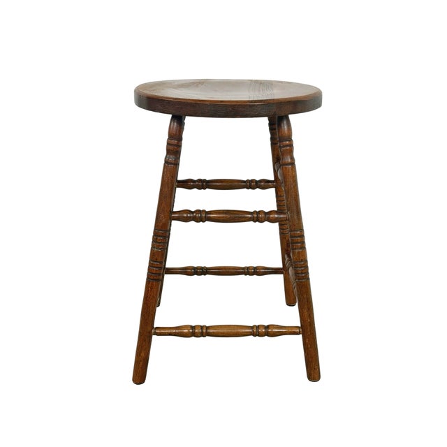 Antique Country Round Wooden Stool With Turned Legs and Stretchers For Sale - Image 14 of 18