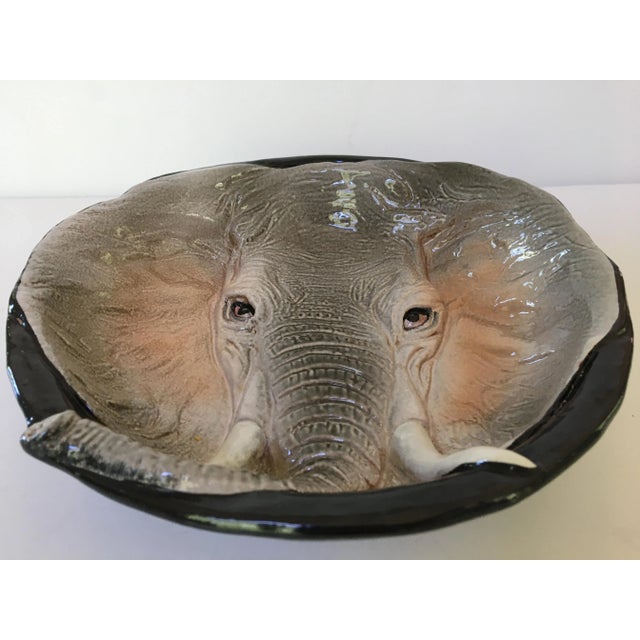 Mid 20th Century Safari Mid-Century Italian Hand Painted Pottery Elephant Bowl/Catchall For Sale - Image 5 of 12