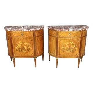 Pair of Superb Quality Satinwood Inlaid Marble Top French Louis XVI Commodes For Sale
