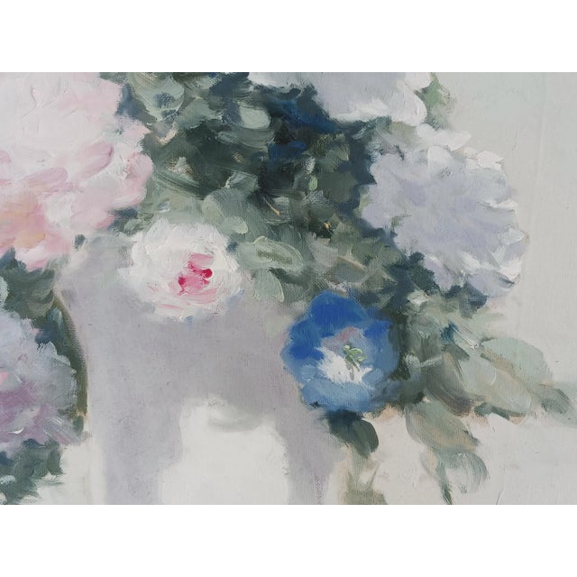 French Andre Gisson Listed Vintage Floral Oil Painting Impressionist Peonies For Sale - Image 3 of 9