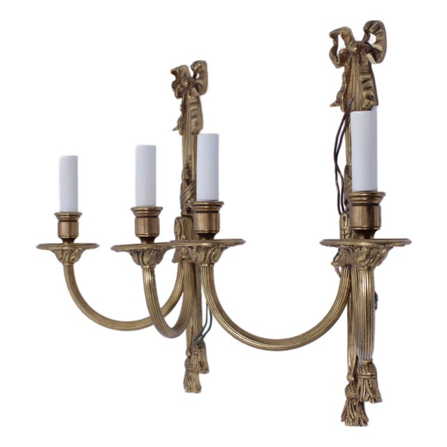 1950s Pair of French Style Brass Electric Sconces For Sale