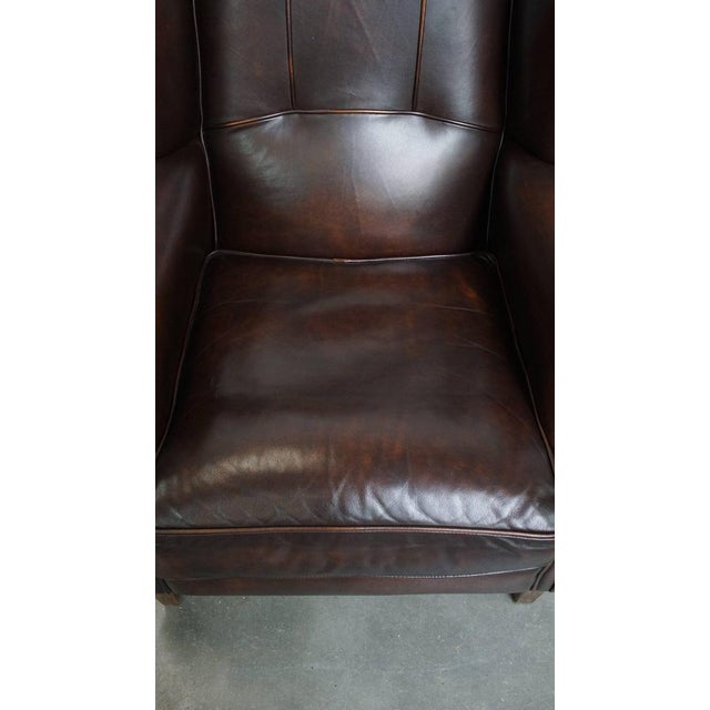 English-Style Wing Chair in Cowhide Leather For Sale - Image 6 of 14