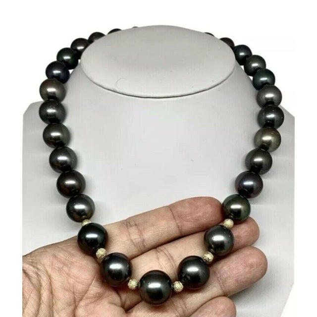 Black Diamond Tahitian Pearl Necklace 14k Gold Certified For Sale - Image 8 of 9