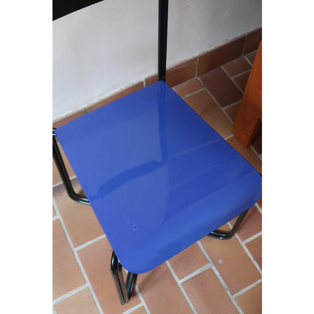 Kaa Chair attributed to Francesco Soro in Black Lacquered Metal with Blue Seat, Italy, 1980s For Sale - Image 6 of 13