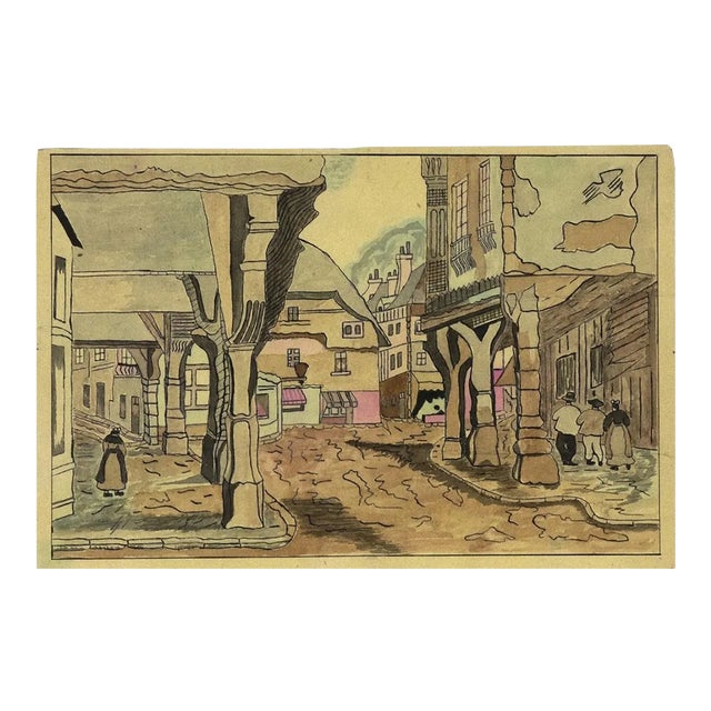 Unknown - Austrian Village - Original Ink and Watercolor on Paper - Mid-20th Century For Sale