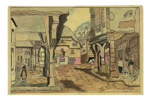 Unknown - Austrian Village - Original Ink and Watercolor on Paper - Mid-20th Century