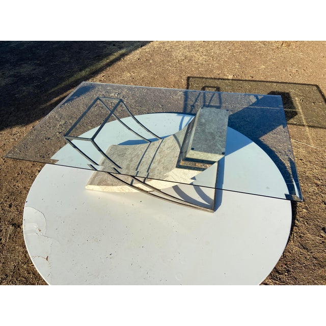 Postmodern Vintage Postmodern Tessellated Stone & Glass Sculptural Coffee Cocktail Table For Sale - Image 3 of 17