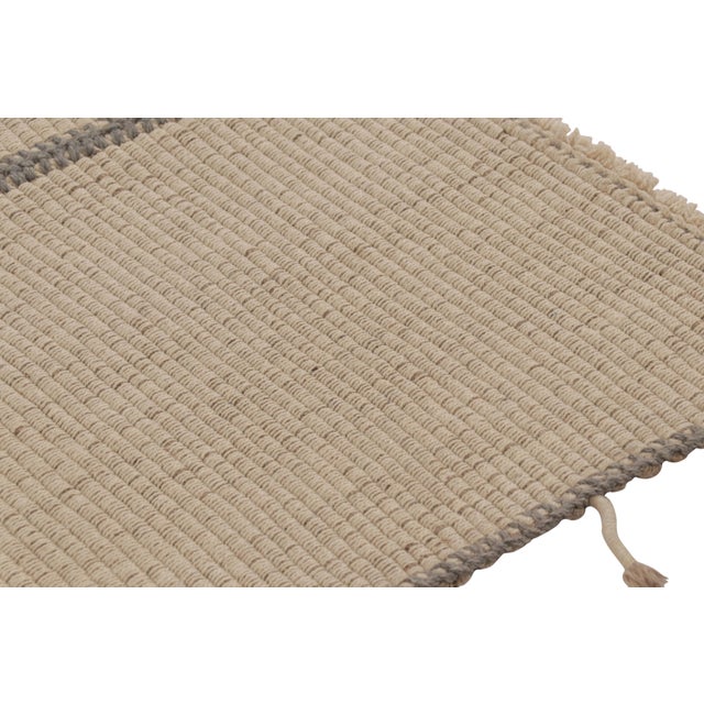 Contemporary Rug & Kilim’s Accent Kilim and Square Rug in Textural Cream Stripes, Gray Accent For Sale - Image 3 of 7