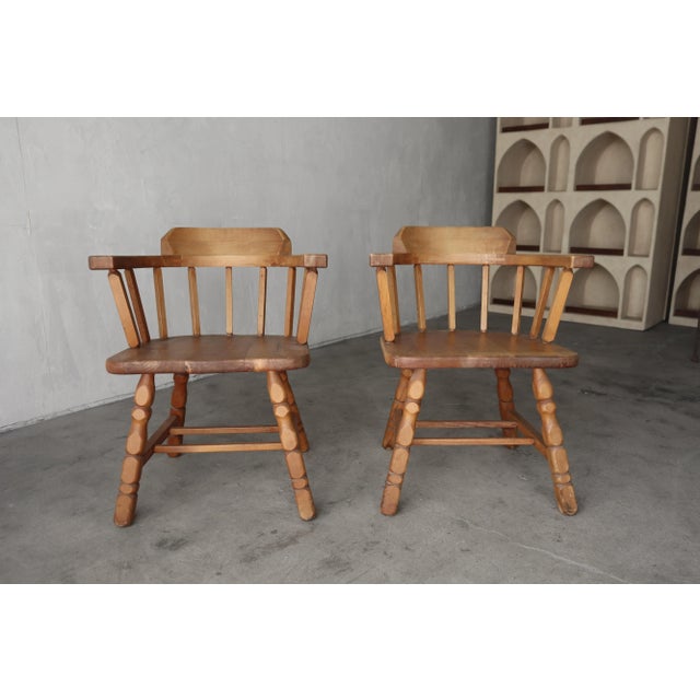 Beautiful pair of antique chairs full of Wabi-Sabi style. These chairs have perfectly imperfect raw wooden structure. The...