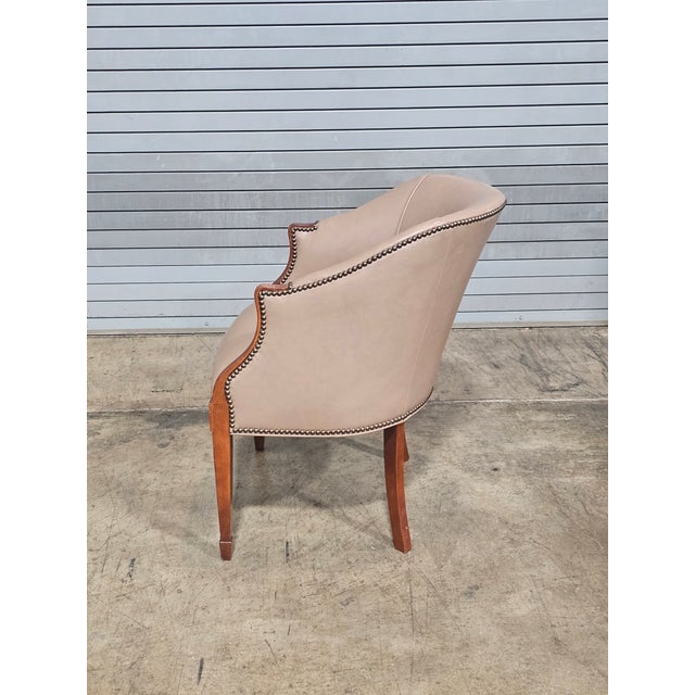 Late 20th Century Taupe Leather Club Chair With Mahogany Frame For Sale - Image 9 of 10