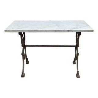 Antique French Marble Top Cast Iron Bistro Table For Sale
