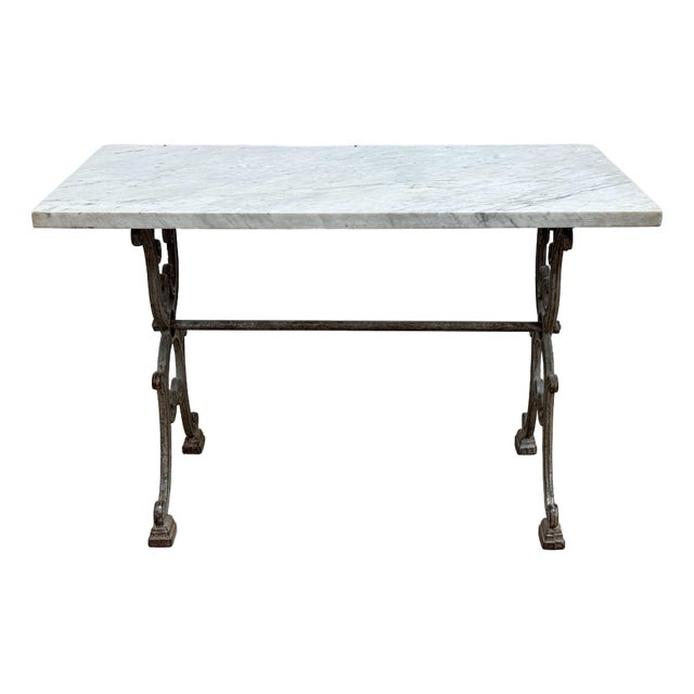 Antique French Marble Top Cast Iron Bistro Table For Sale