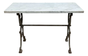 Antique French Marble Top Cast Iron Bistro Table