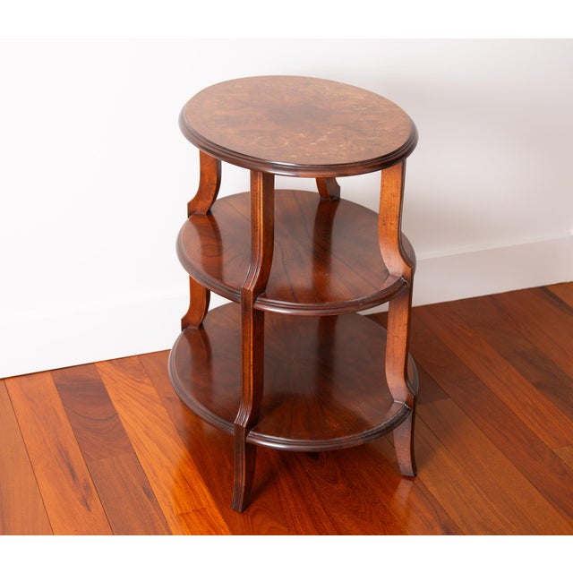 Auburn Baker Furniture Burled Walnut Three Tiered Side Table For Sale - Image 8 of 8