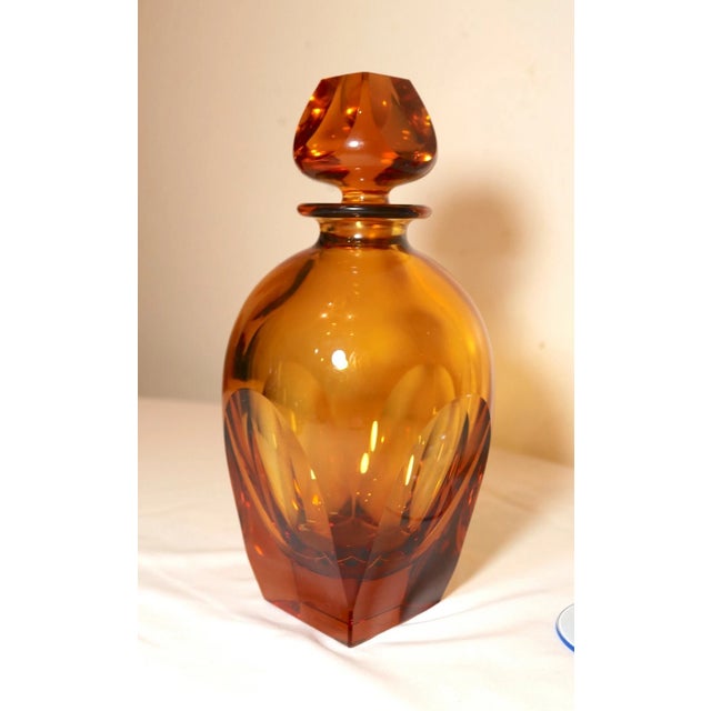 Brown Vintage Cut Crystal Signed Moser Czechoslovakian 5 Pc Colored Glass Decanter Set For Sale - Image 8 of 12