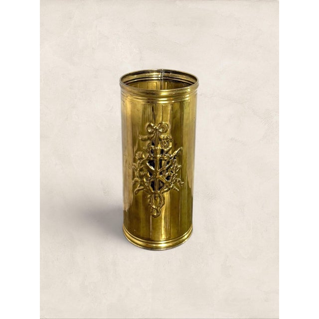 Brass Vintage English Brass Embossed Umbrella Stand For Sale - Image 8 of 9