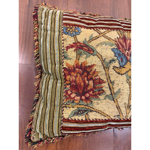 Vintage Aubusson Style Floral Tapestry Throw Pillows With Fringe Trim - Pair For Sale - Image 9 of 11