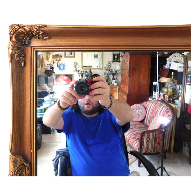 Vintage Mid Century C1970s Ornate Rectangular Gold Wood Hanging Wall Mirror For Sale - Image 4 of 11