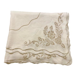 French Hand Embroidered Table Cloth For Sale