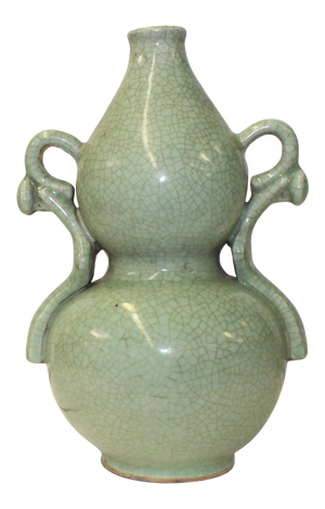 Chinese Ceramic Crackle Pattern Gourd Shape Celadon Green Vase