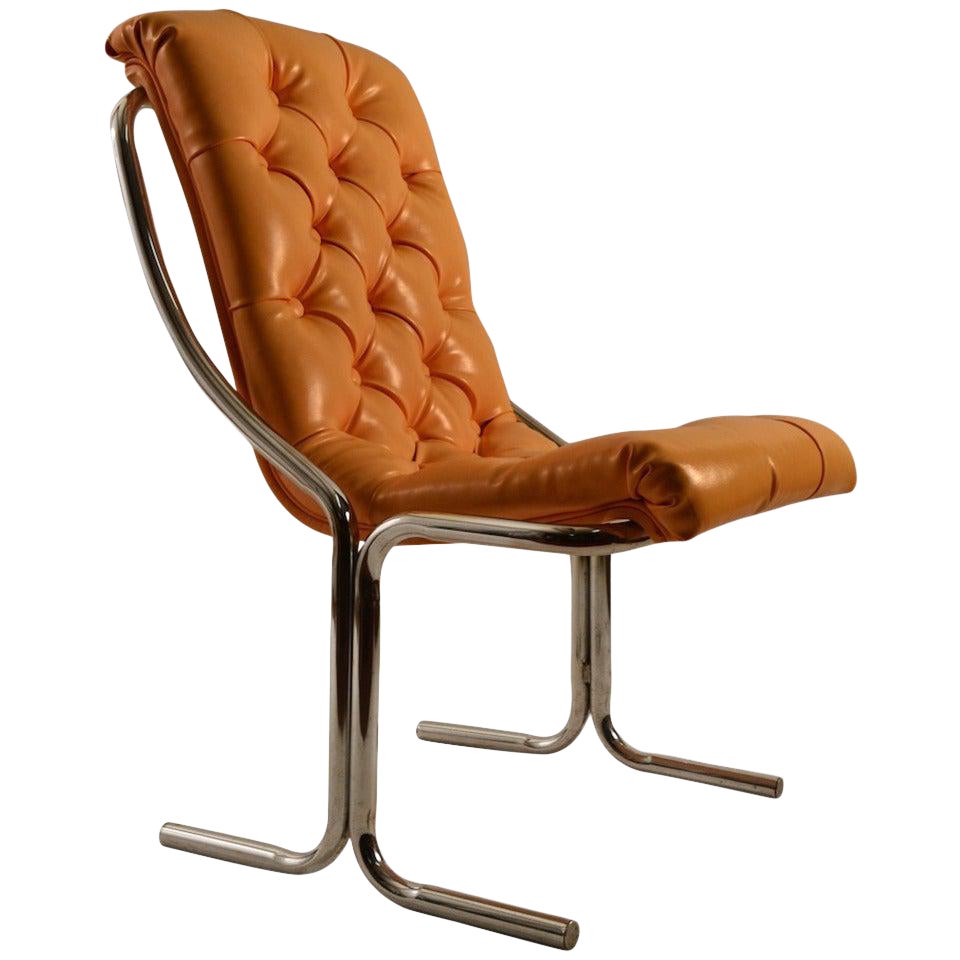 Tubular Chrome Tufted Vinyl Armless Chair | Chairish