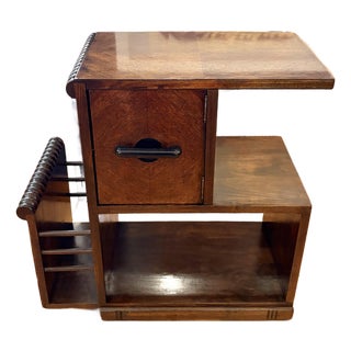 Art Deco Wood Side Table With Cabinet Door and Magazine Rack For Sale