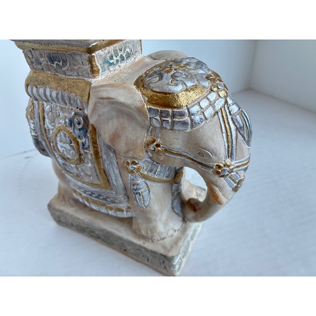 Late 20th Century Vintage Hollywood Regency Style Asian Terracotta Elephant Plant Stand Statue For Sale - Image 5 of 10