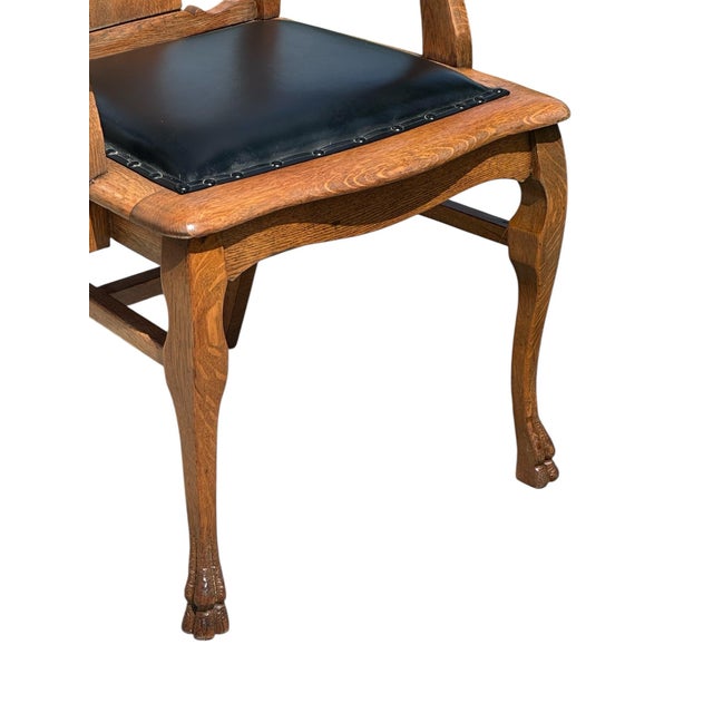 Antique Victorian Set of Six Tiger Oak Dining Chairs Leather Seats & Headrests For Sale - Image 12 of 12