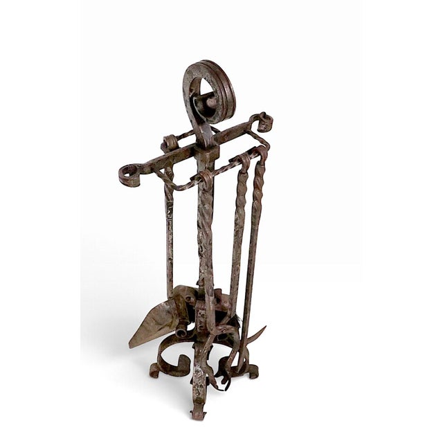 Metal Vintage Arts and Crafts Spanish Style Fireplace Tool Set For Sale - Image 7 of 11