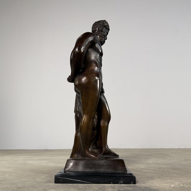 Metal Bronze Hercules Sculpture After Farnese – Classical Weary Heracles, 24” Tall For Sale - Image 7 of 11