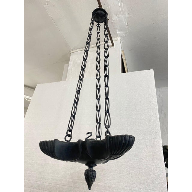 Italian Neoclassical Hanging Pompeian Oil Lamp in Patinated Bronze with Swan Motif, 1900 For Sale - Image 11 of 12