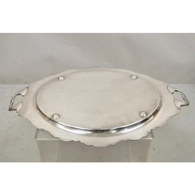 Antique English Victorian Silver Plated Large Oval Serving Platter Bar Tray For Sale - Image 9 of 11