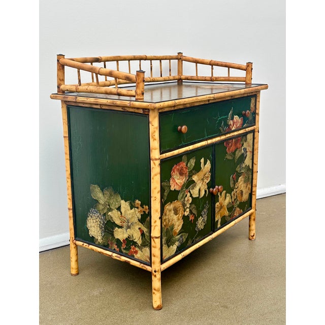 Bamboo Cabinet, Decoupaged With Flowers, Circa 1990 For Sale - Image 4 of 16