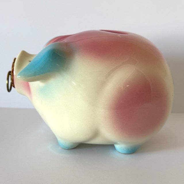 Ceramic Vintage Hull Corky Piggy Bank W Pink and Blue Highlights 1957 For Sale - Image 7 of 10