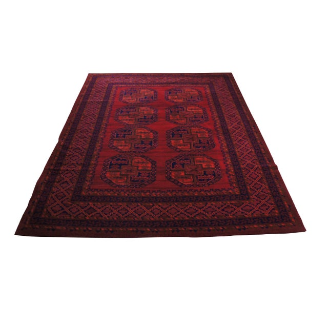 Traditional Vintage Machine Made Red Geometric Wool Area Rug Carpet 5' X 8' For Sale - Image 3 of 9