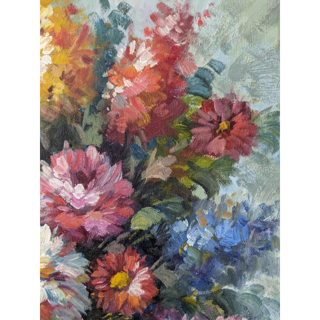 Late 20th Century Mid 20th Century Impressionist Still Life Floral Bouquet Oil Painting Signed For Sale - Image 5 of 9