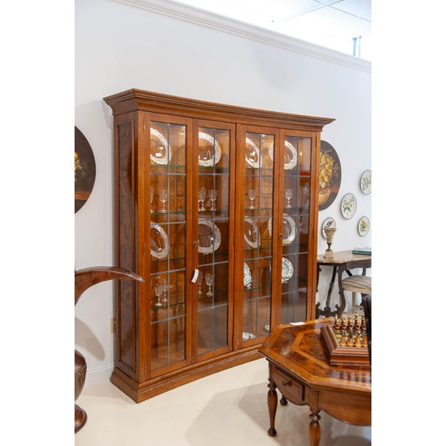 Rustic Italian Walnut Display Cabinet With Leaded Glass Doors For Sale - Image 3 of 3