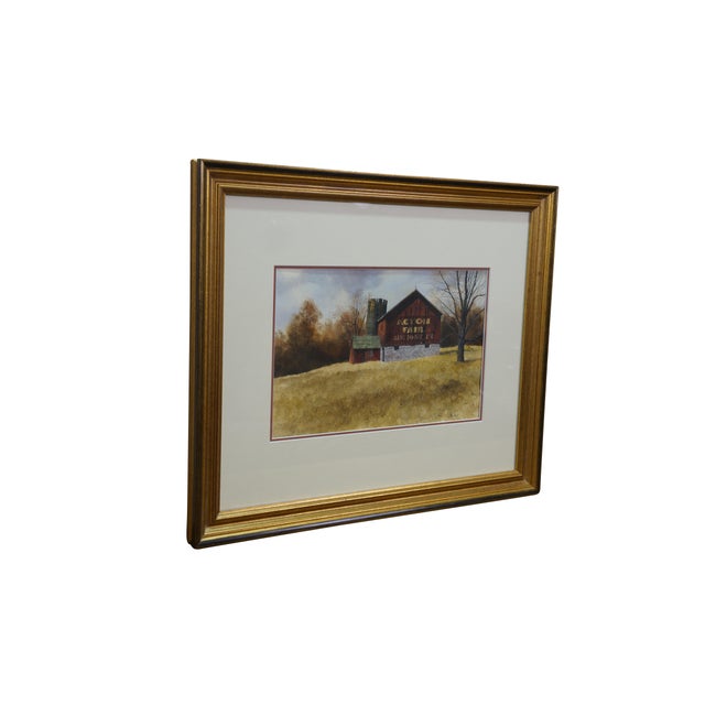 Farmhouse Thomas Puschock November Afternoon Action Fair Barn Watercolor Painting 23" For Sale - Image 3 of 12