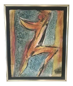Mid 20th Century Abstract Figurative Nude Impasto Painting by Moshe Katz, Framed