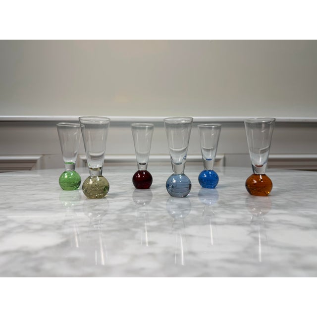 Mid-Century Modern Mid-Century Italian Style Bullicante Bubble Base Cordial Shot Glasses - Set of 6 For Sale - Image 3 of 6