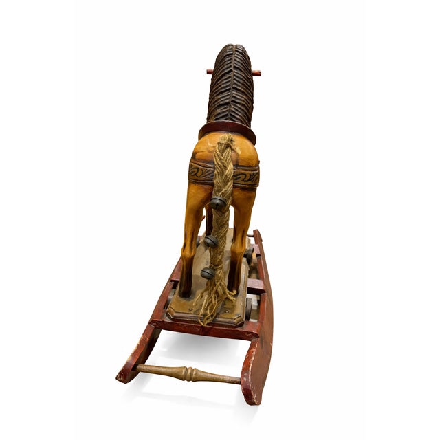 Rustic Antique Hand-Carved Wooden Rocking Horse with Original Paint, 1890s For Sale - Image 3 of 4