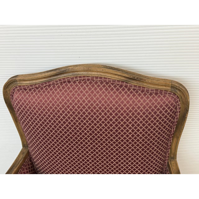 Burgundy French Country Louis XV Style Bergère Chair For Sale - Image 8 of 12