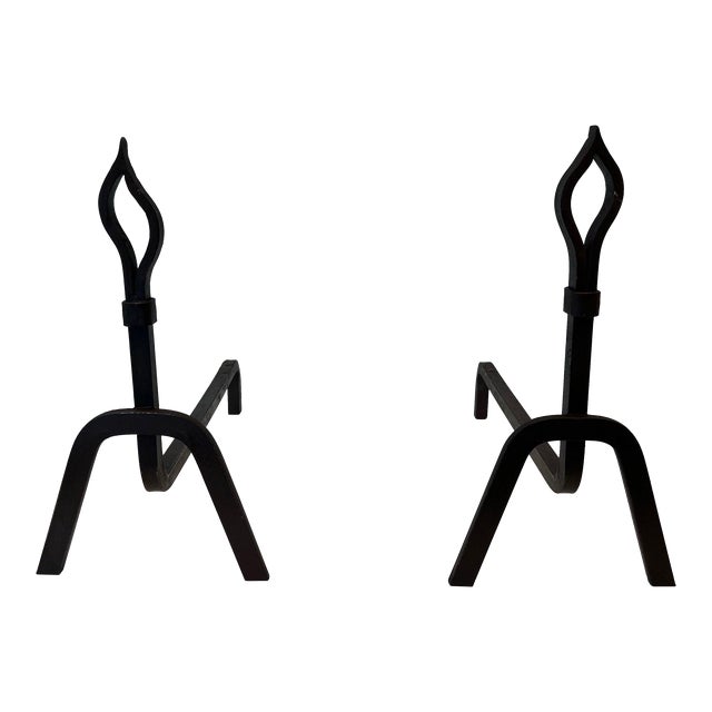 1950s Modernist Wrought Iron Andirons - a Pair For Sale