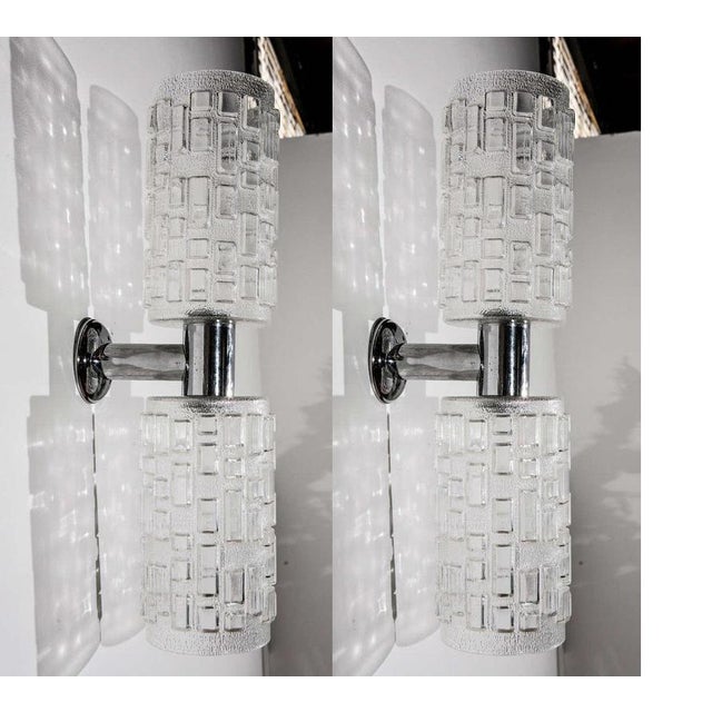 Metal Italian Glass & Chrome Wall Sconces - a Pair For Sale - Image 7 of 8