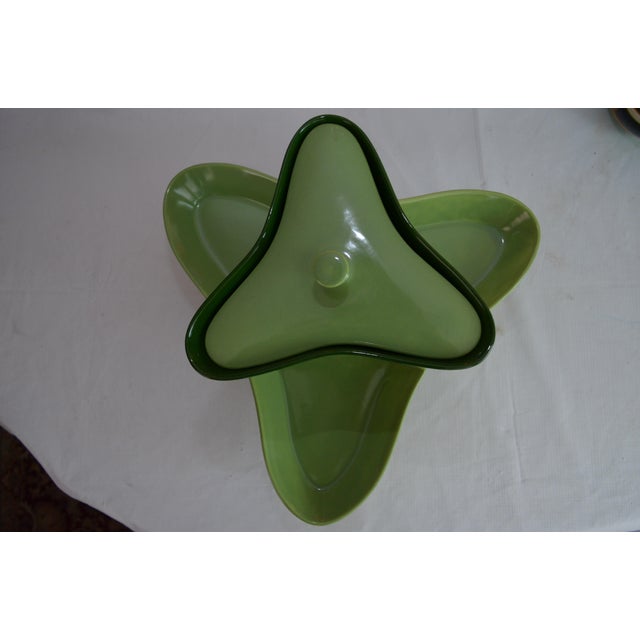 MUST HAVE rare piece from Santa Anita Ware in California - 1950's pottery serving set. Brass base hold three uniquely...