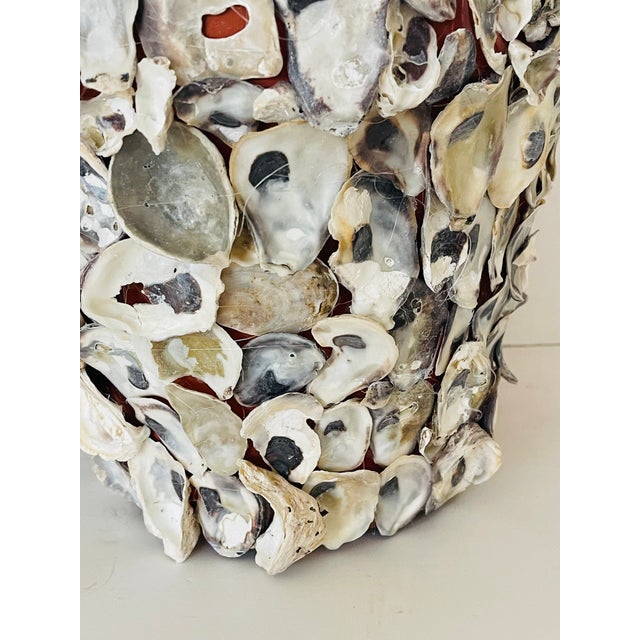 Contemporary Reduced- Pair of Oyster Shells Encrusted Pair of Terracotta Pots Planters For Sale - Image 3 of 4